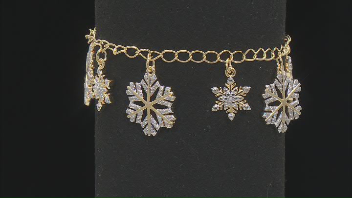 White Diamond Accent 14k Yellow Gold Over Bronze Snowflake Charm Bracelet Video Thumbnail