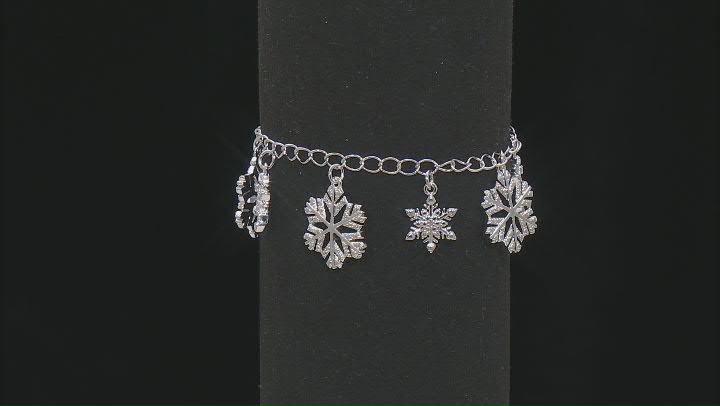White Diamond Accent Rhodium Over Bronze Snowflake Charm Bracelet Video Thumbnail