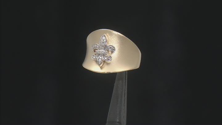 White Diamond Accent 14k Yellow Gold Over Bronze Wide Band Fleur-de-Lis Ring Video Thumbnail