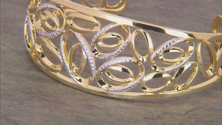 White Diamond Accent 14k Yellow Gold Over Brass Cuff Bracelet Video Thumbnail