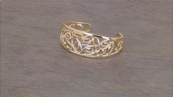 White Diamond Accent 14k Yellow Gold Over Brass Cuff Bracelet Video Thumbnail