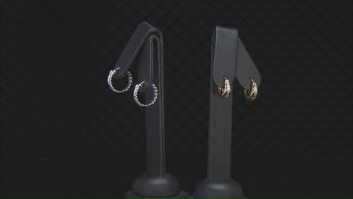 White Diamond Accent Rhodium & 14k Yellow Gold Over Brass Set Of 2 Hoop Earrings Video Thumbnail