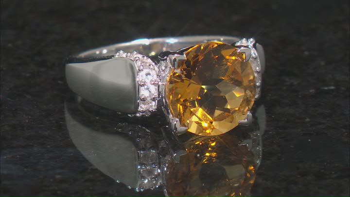 Yellow Citrine Rhodium Over Sterling Silver Ring 3.08ctw Video Thumbnail
