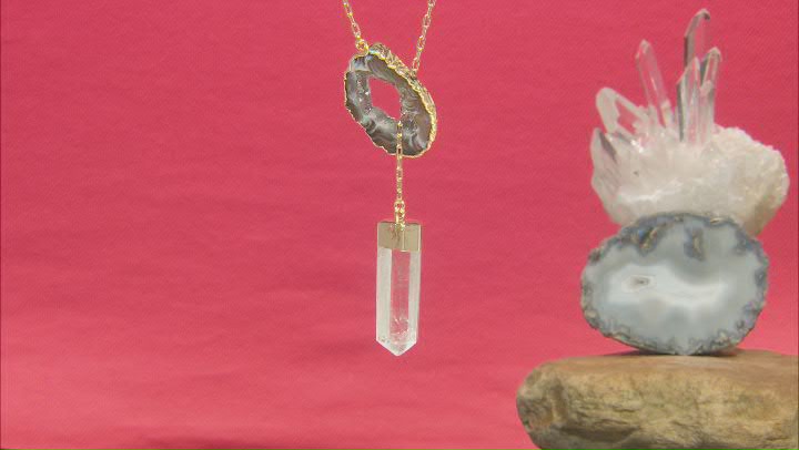 Agate & Crystal Quartz 18k Yellow Gold Over Brass Adjustable Necklace Video Thumbnail