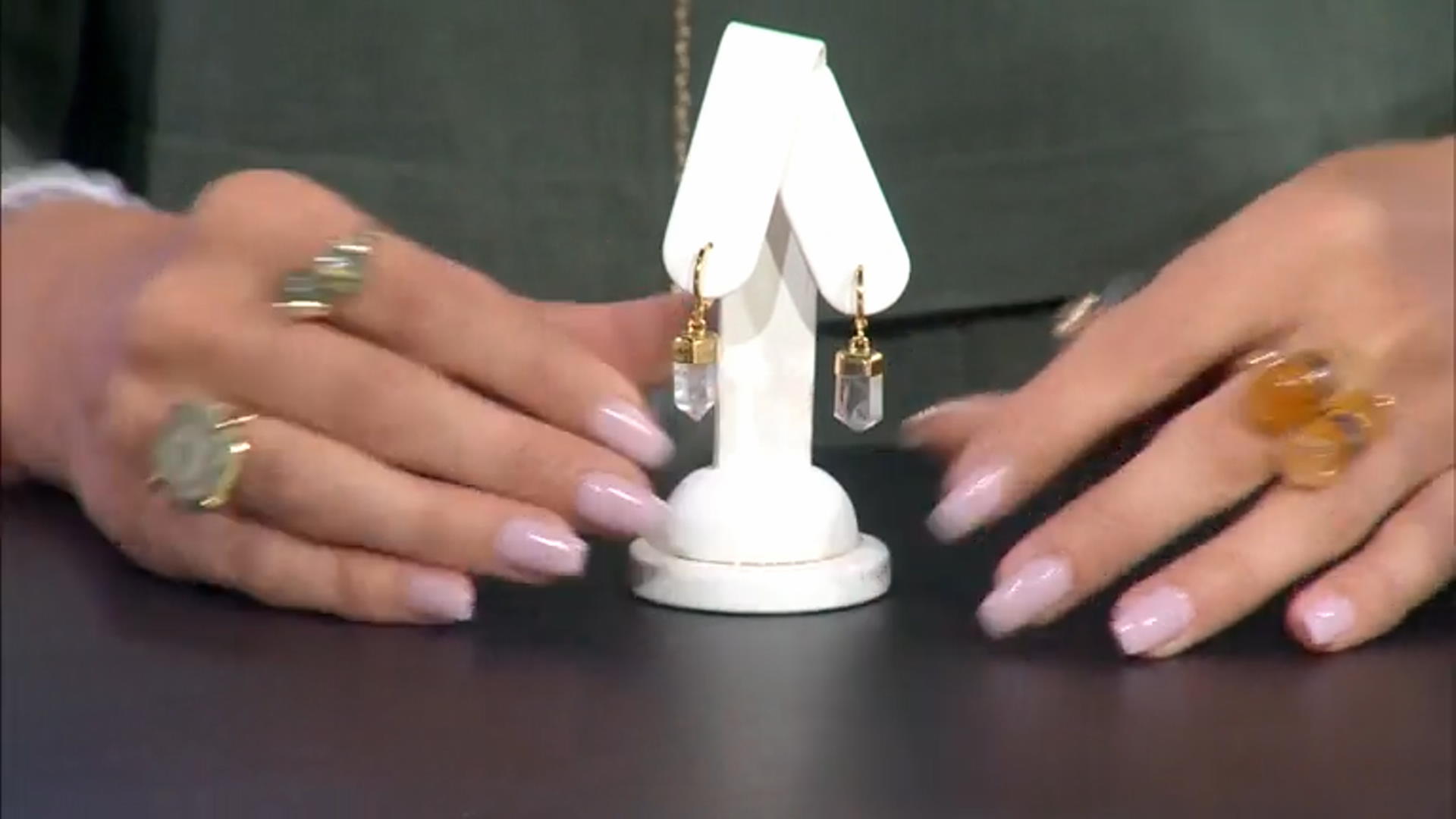 Crystal Quartz 18k Yellow Gold Over Brass Huggie Charm Earrings Video Thumbnail