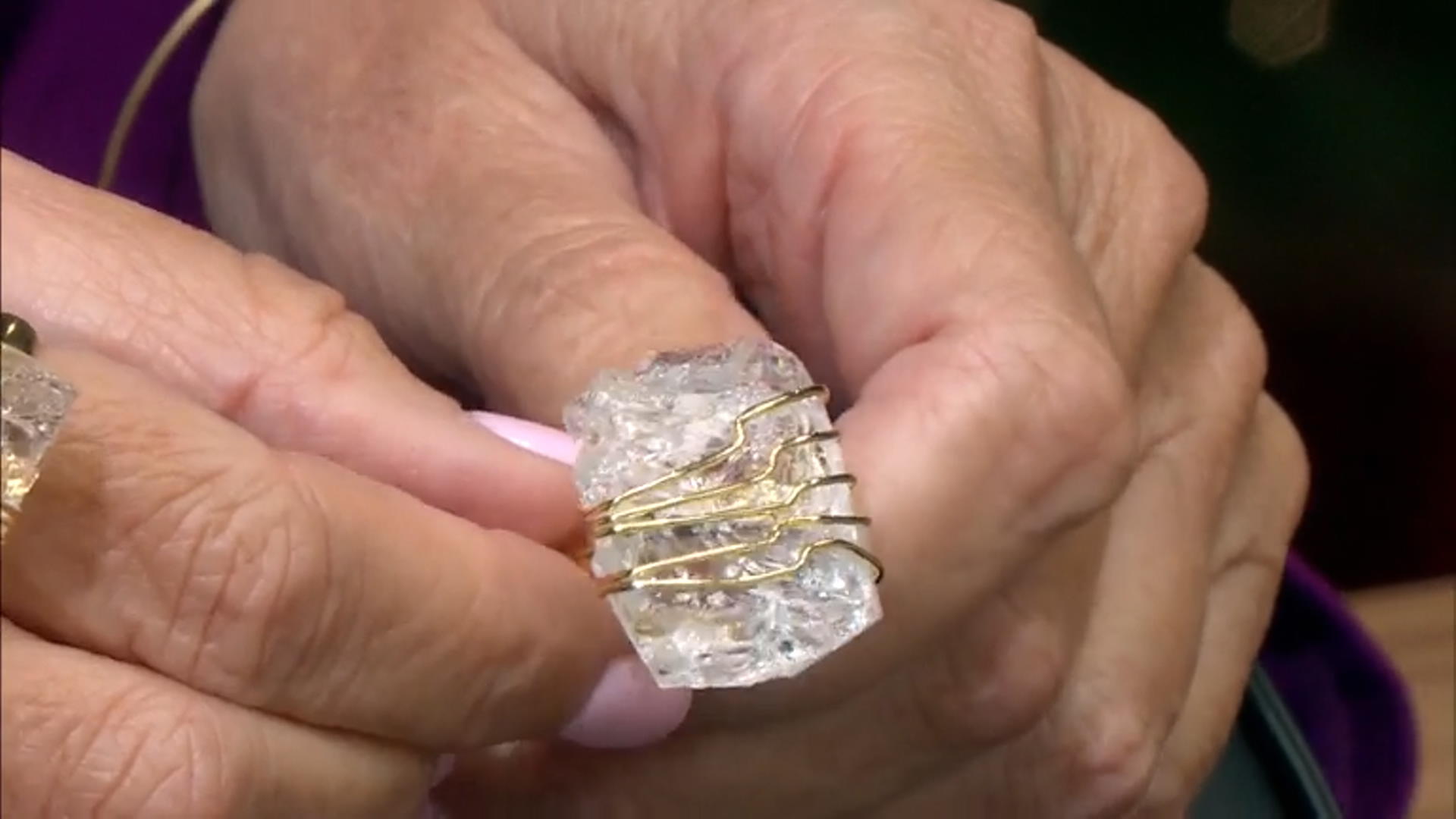 Free- Form Crystal Quartz 18K Yellow Gold Over Brass Ring Video Thumbnail