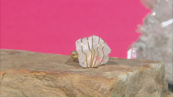 Free- Form Crystal Quartz 18K Yellow Gold Over Brass Ring Video Thumbnail