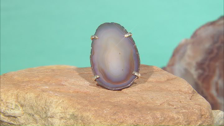 Free-Form Agate Slab 18K Yellow Gold Over Brass Ring Video Thumbnail