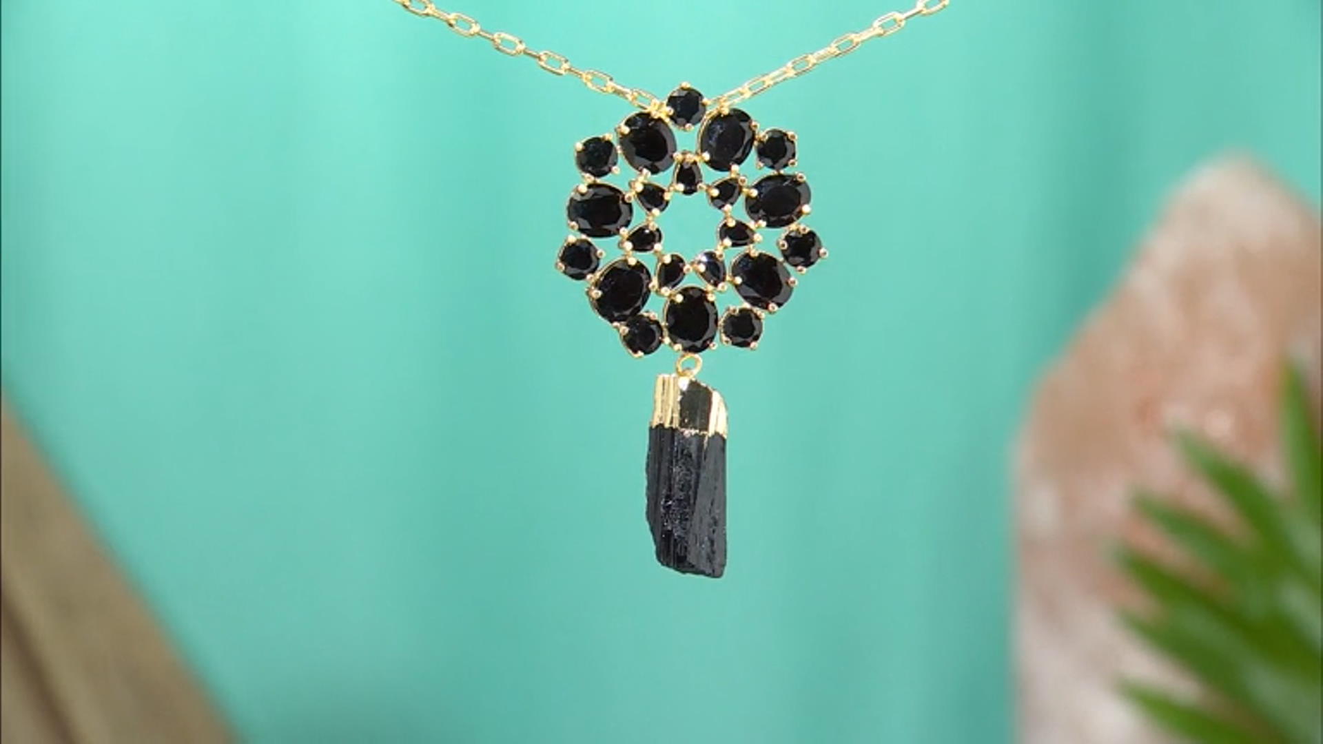 Tourmaline With Black Glass 18K Yellow Gold Over Brass Paper Clip Necklace Video Thumbnail
