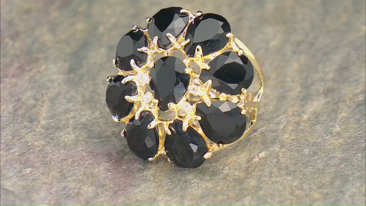 Black Glass & Cubic Zirconia 18K Yellow Gold Over Brass Ring Video Thumbnail