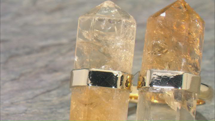 Double Citrine 18K Yellow Gold Over Brass Ring Video Thumbnail
