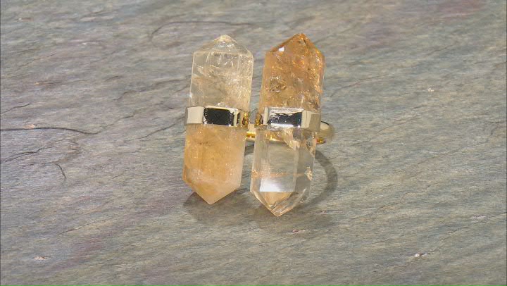 Double Citrine 18K Yellow Gold Over Brass Ring Video Thumbnail