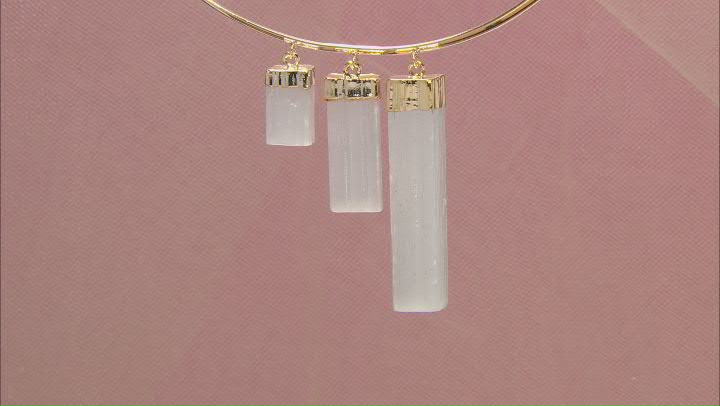 Rough White Selenite 18K Yellow Gold Over Brass Cuff Necklace Video Thumbnail
