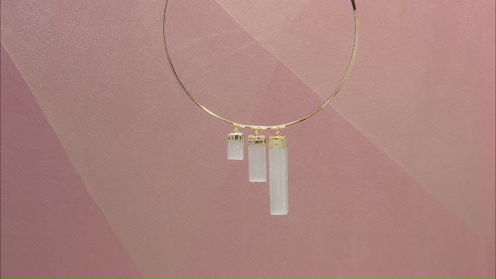 Rough White Selenite 18K Yellow Gold Over Brass Cuff Necklace Video Thumbnail