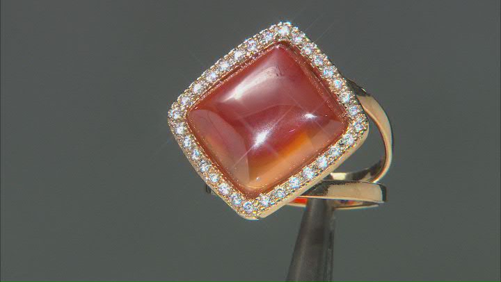 Red Carnelian and White Cubic Zirconia 18K Yellow Gold Over Brass Ring Video Thumbnail