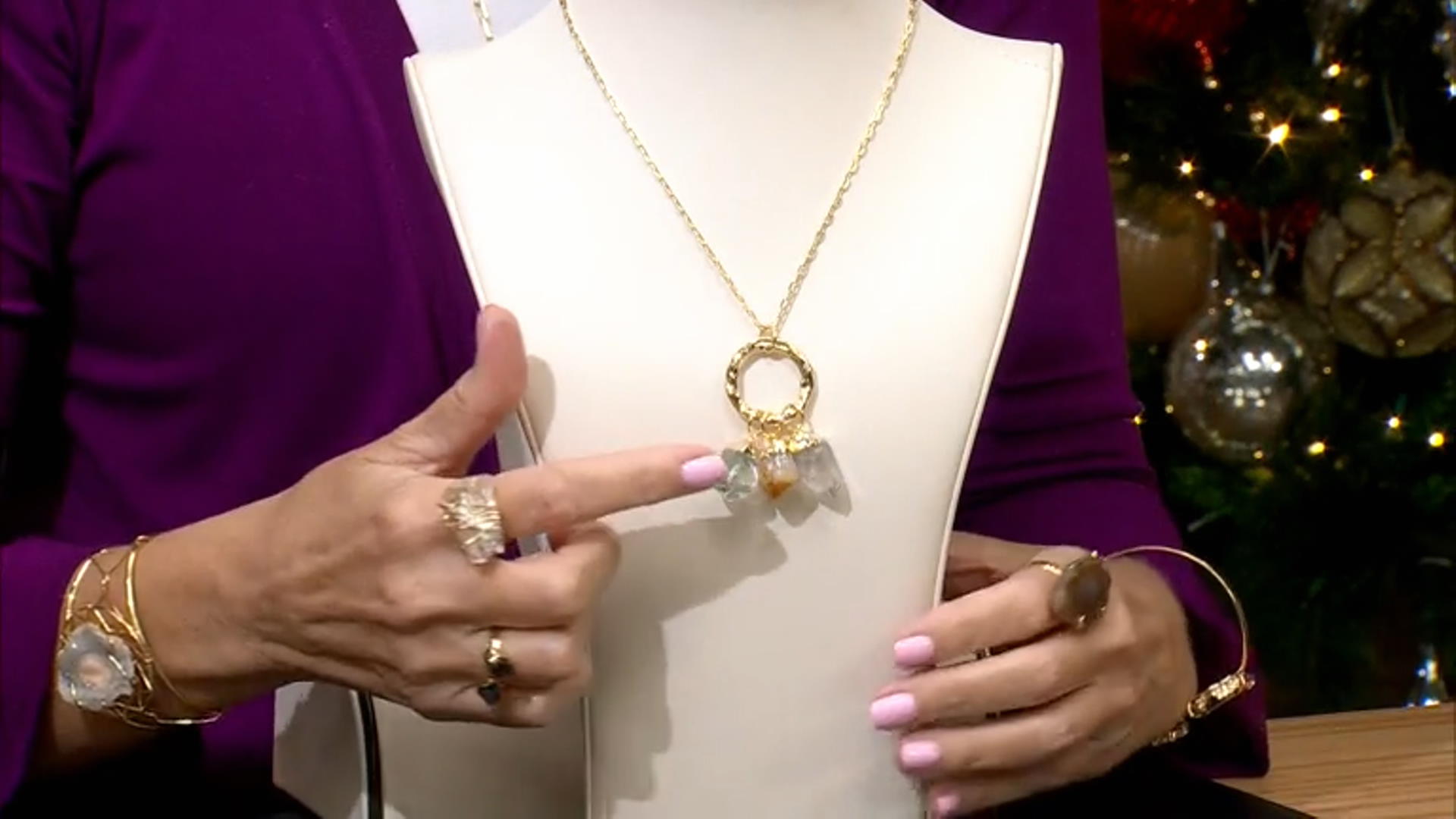 Prasiolite, Citrine and Rose Quartz 18k Yellow Gold Over Brass Necklace Video Thumbnail