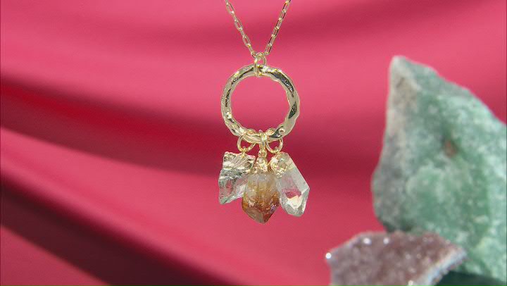 Prasiolite, Citrine and Rose Quartz 18k Yellow Gold Over Brass Necklace Video Thumbnail