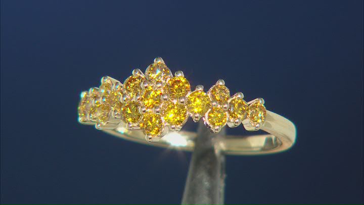 Natural Butterscotch Diamond 10k Yellow Gold Cluster Band Ring 0.75ctw Video Thumbnail