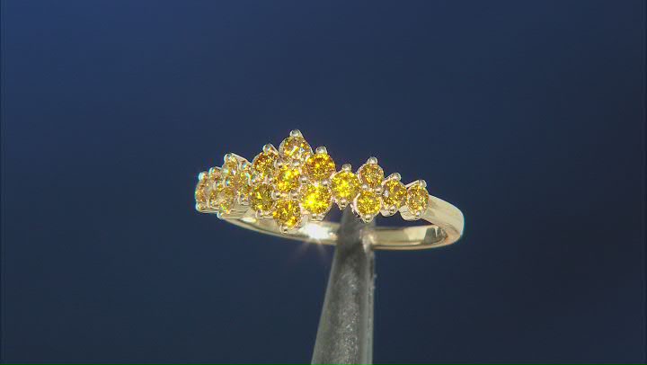 Natural Butterscotch Diamond 10k Yellow Gold Cluster Band Ring 0.75ctw Video Thumbnail