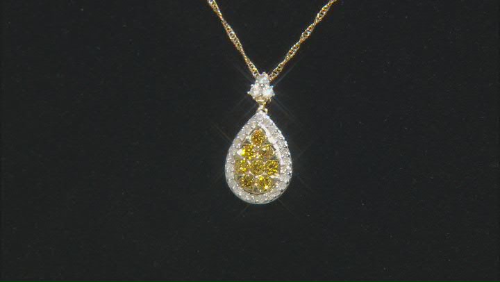 Natural Butterscotch And White Diamond 10k Yellow Gold Teardrop Pendant With 18" Chain 0.75ctw Video Thumbnail