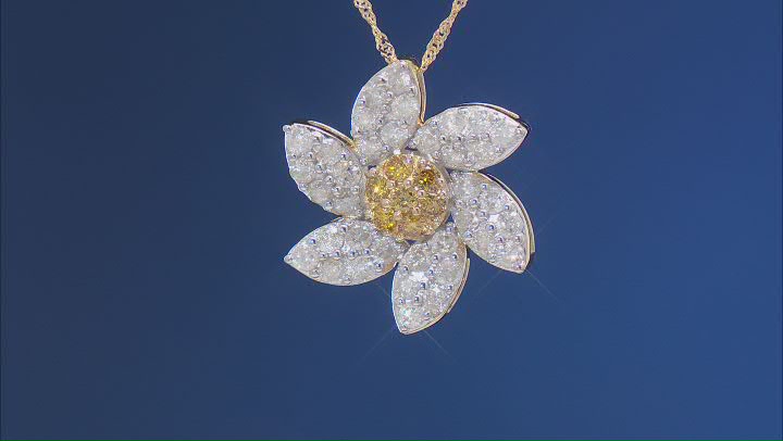 Natural Butterscotch And White Diamond 10k Yellow Gold Floral Slide Pendant With 18" Chain 1.25ctw Video Thumbnail