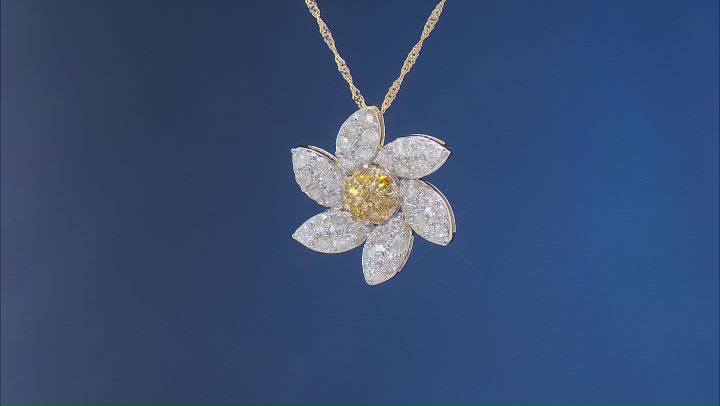 Natural Butterscotch And White Diamond 10k Yellow Gold Floral Slide Pendant With 18" Chain 1.25ctw Video Thumbnail