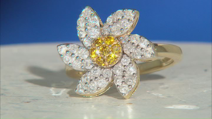 Natural Butterscotch And White Diamond 10k Yellow Gold Floral Cluster Ring 1.25ctw Video Thumbnail