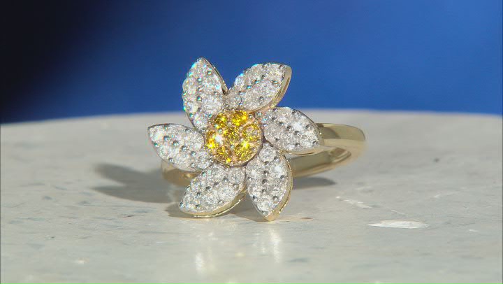 Natural Butterscotch And White Diamond 10k Yellow Gold Floral Cluster Ring 1.25ctw Video Thumbnail