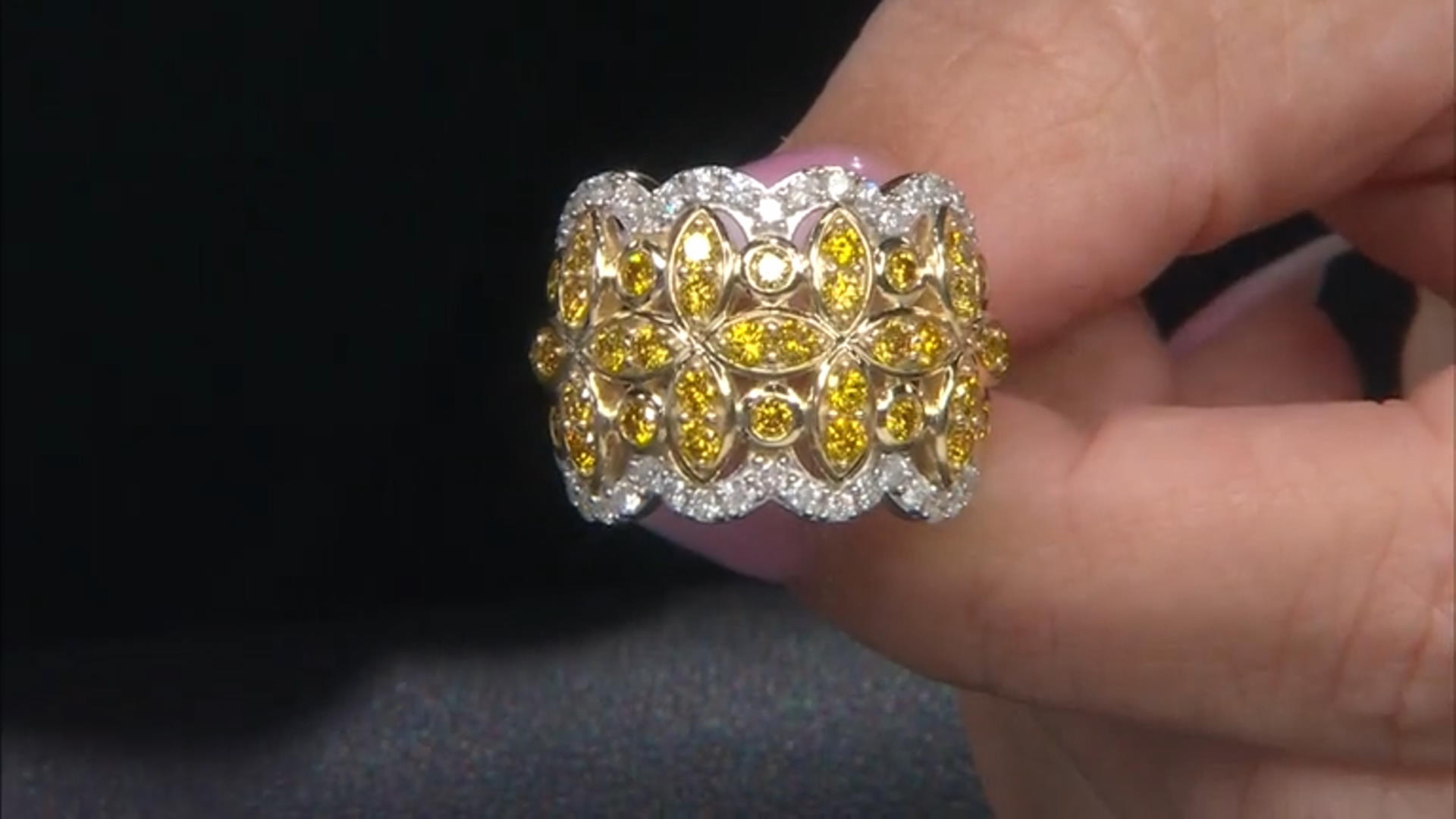 Natural Butterscotch And White Diamond 10k Yellow Gold Wide Band Ring Video Thumbnail