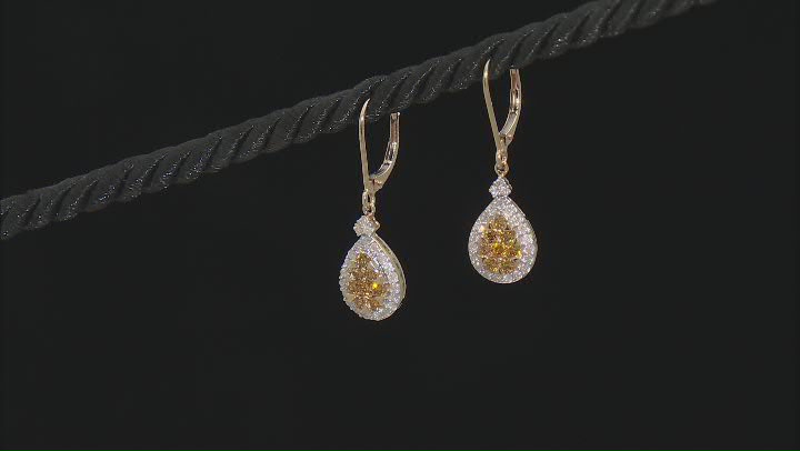 Natural Butterscotch And White Diamond 10k Yellow Gold Teardrop Earrings 1.00ctw Video Thumbnail