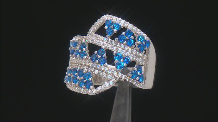 Lab Created Blue Spinel And White Cubic Zirconia Rhodium Over Sterling Silver Ring 2.42ctw Video Thumbnail