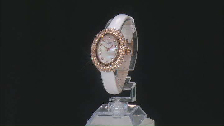 Burgi™ Crystals  Rose Gold Tone Stainless Steel White Patent Leather Band Watch Video Thumbnail