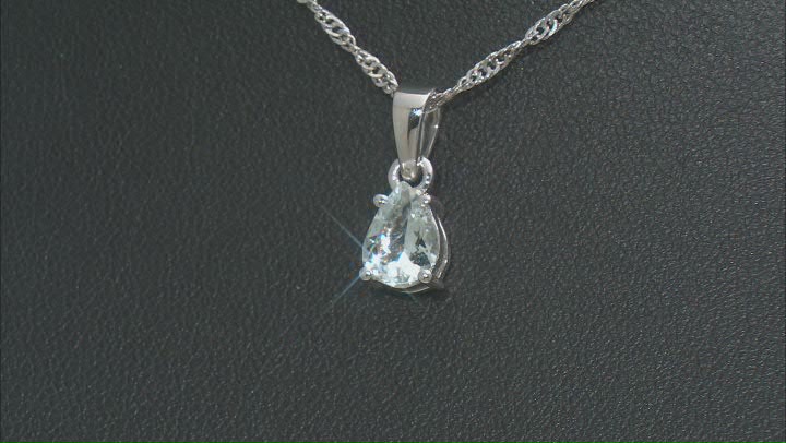 Blue Aquamarine Rhodium Over Sterling Silver Pendant With Chain 0.74ct Video Thumbnail