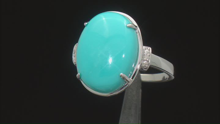 Blue Sleeping Beauty Turquoise Rhodium Over 14k White Gold Ring 0.01ctw Video Thumbnail