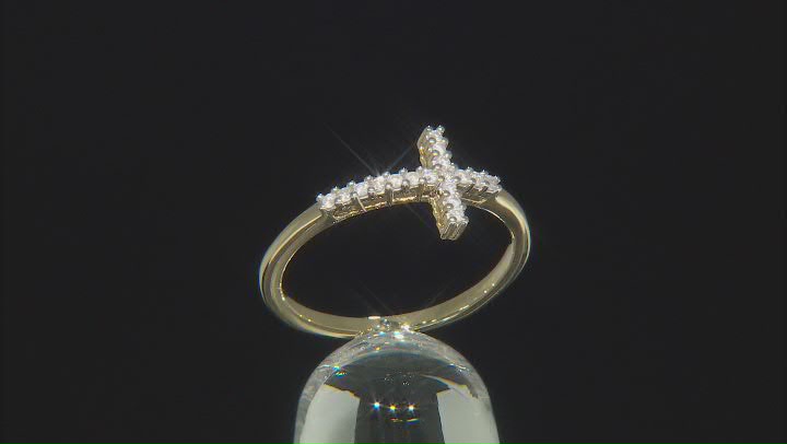 White Diamond 10k Yellow Gold Cross Ring .12ctw
