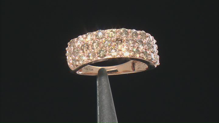 Champagne Diamond 10k Rose Gold Wide Band Ring 2.00ctw Video Thumbnail
