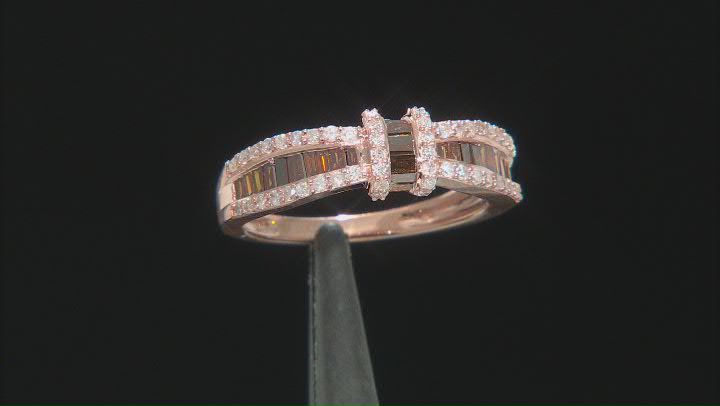Red And White Diamond 10k Rose Gold Band Ring 0.75ctw Video Thumbnail