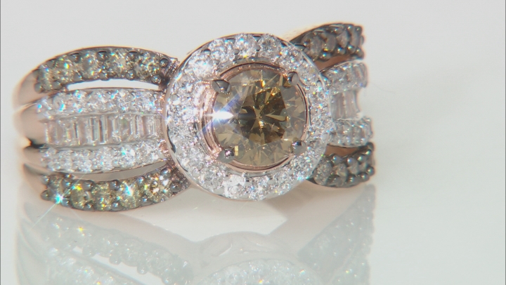 Champagne And White Diamond 10k Rose Gold Ring 1.95ctw Video Thumbnail
