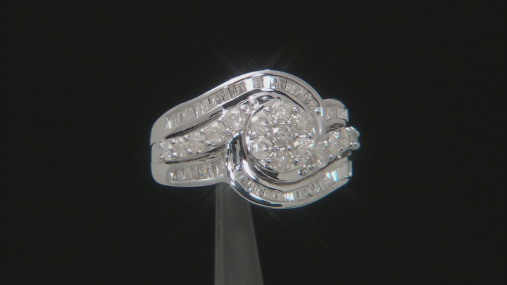 White Diamond 10k White Gold Cluster Ring 1.50ctw Video Thumbnail