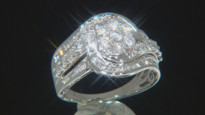 White Diamond 10k White Gold Cluster Ring 1.50ctw Video Thumbnail