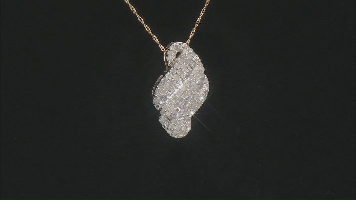 White Diamond 10K Yellow Gold Pendant With 18 Inch Rope Chain 0.95ctw Video Thumbnail