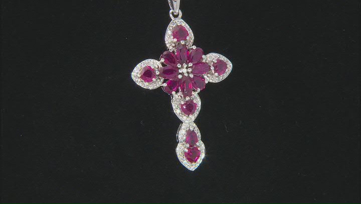 Red Mahaleo® Ruby Rhodium Over Sterling Silver Cross Pendant With Chain 4.63ctw. Video Thumbnail