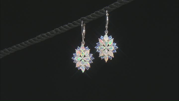 Multi Color Ethiopian Opal Rhodium Over Sterling Silver Earrings 3.53ctw Video Thumbnail