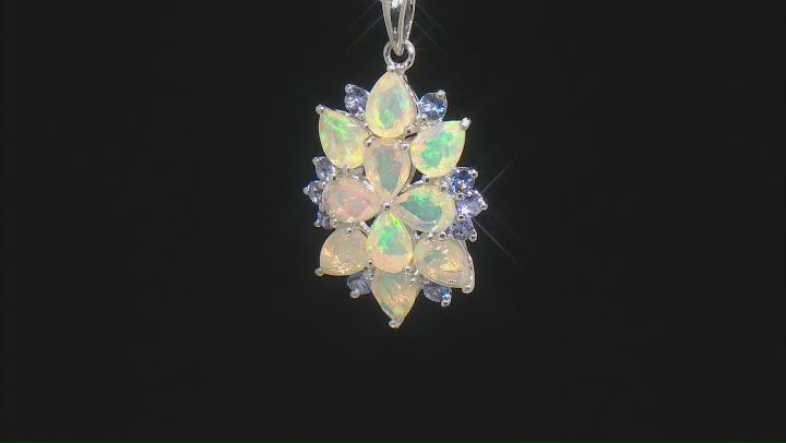 Multi Color Ethiopian Opal Rhodium Over  Sterling Silver Pendant With Chain 4.31ctw Video Thumbnail