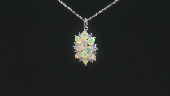 Multi Color Ethiopian Opal Rhodium Over  Sterling Silver Pendant With Chain 4.31ctw Video Thumbnail