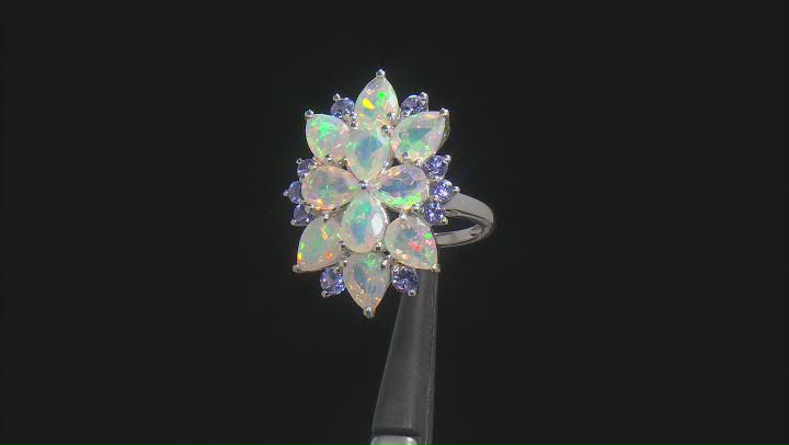Multi Color Ethiopian Opal Rhodium Over Sterling Silver Ring 4.31ctw. Video Thumbnail