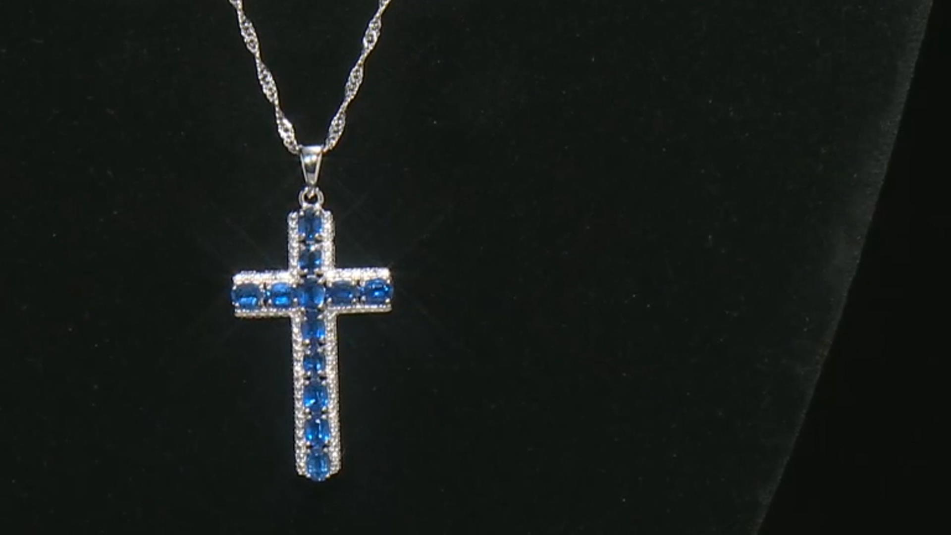 Blue Kyanite Rhodium Over Sterling Silver Cross Pendant With Chain 2.24ctw Video Thumbnail