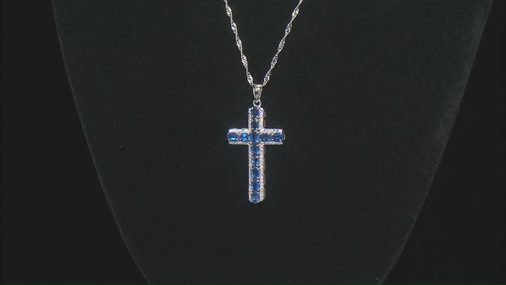 Blue Kyanite Rhodium Over Sterling Silver Cross Pendant With Chain 2.24ctw Video Thumbnail