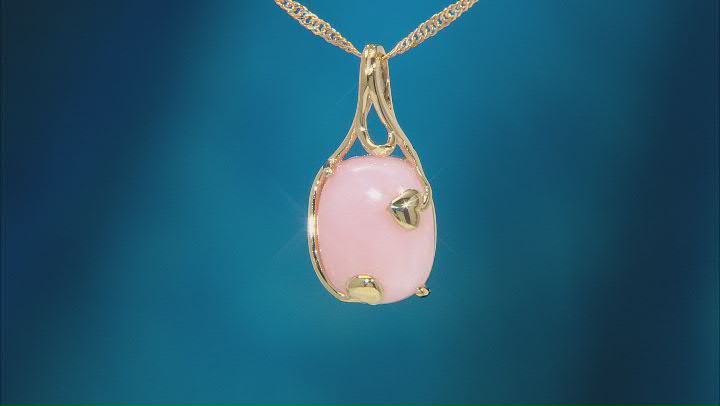 Pink Opal 18k Yellow Gold Over Sterling Silver Solitaire Pendant With Chain 14x11mm Video Thumbnail