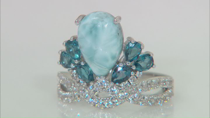 Blue Larimar Rhodium Over Sterling Silver Ring 1.99ctw Video Thumbnail